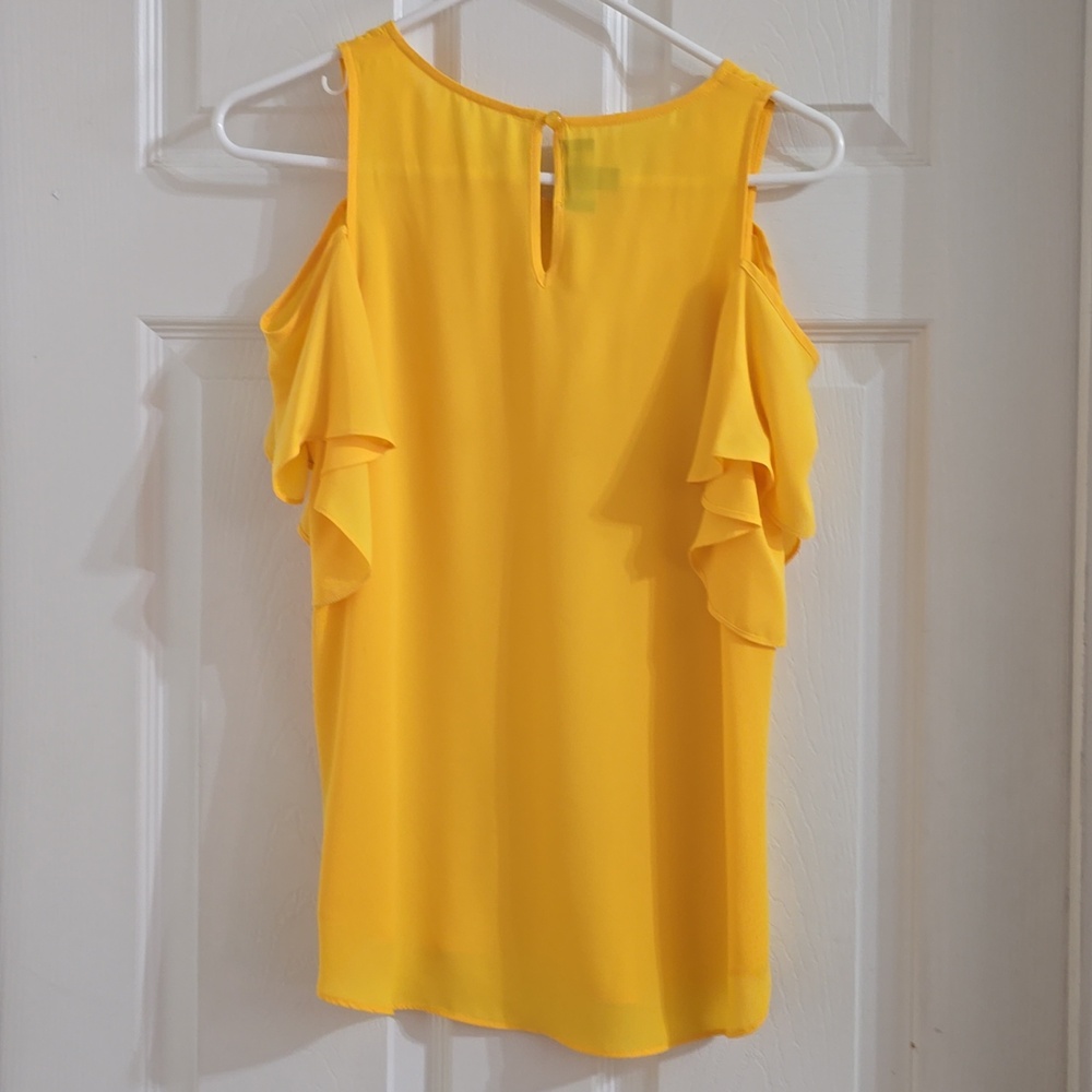 Bright Yellow Cold-Shoulder Ruffle Blouse - Picture 5 of 5